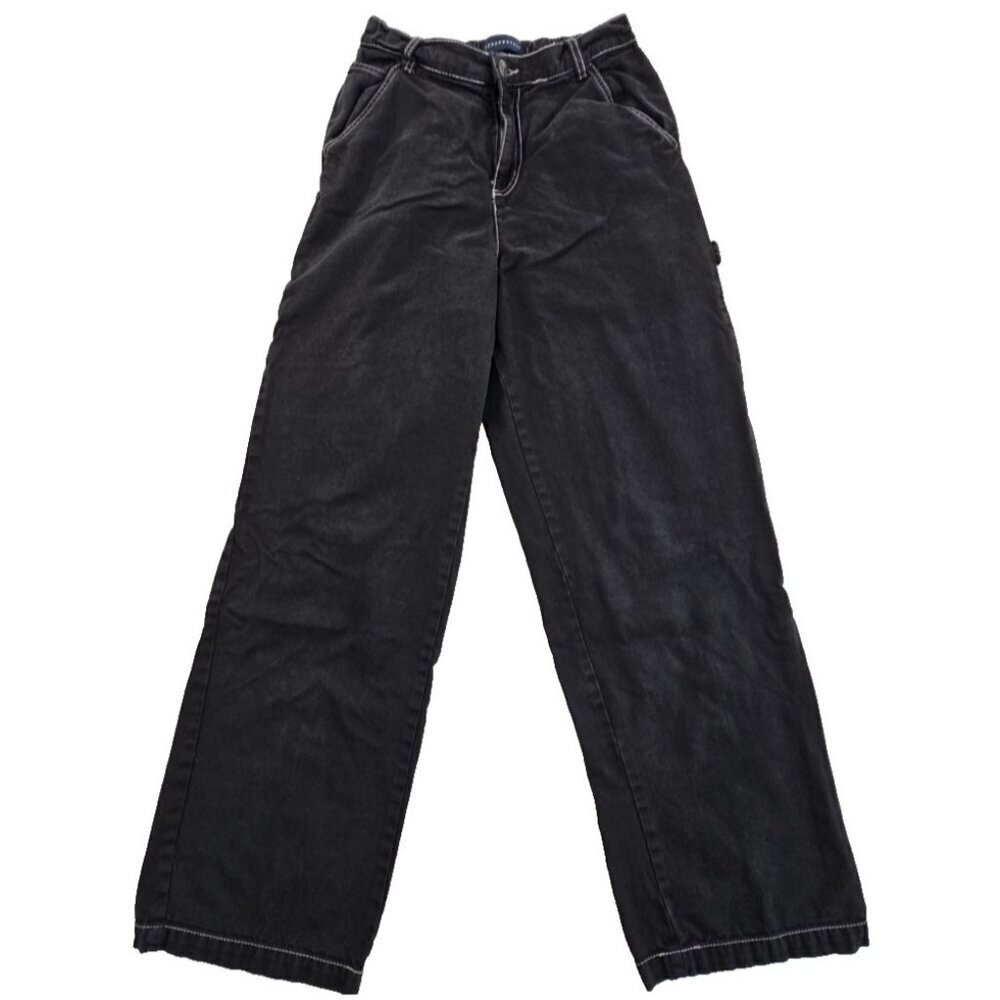 Aeropostale Carpenter Wide Leg Baggy Pants Women's Small Black Elastic Waist EUC